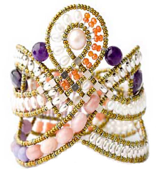Flapper-style Ziio bracelet is an Italian artisan masterpiece made with pink pearls, white pearls, amethyst, pink opal, and sterling silver.