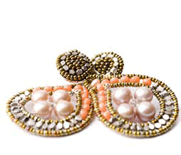Pink pearl and coral chandelier earring by Ziio