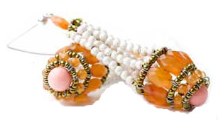 Long Ziio earrings with cornaline and pink opals