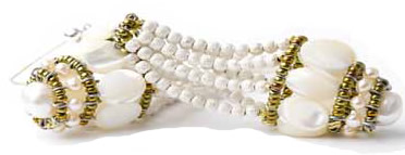 White pearl and mother-of-pearl long drop earrings by Ziio