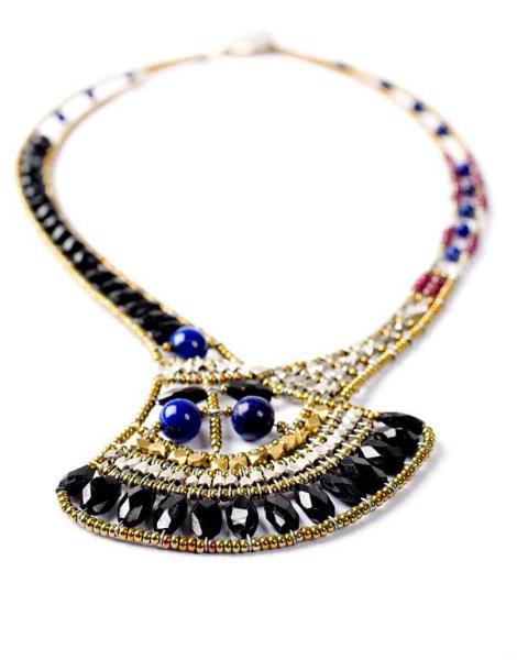 High-fashion Ziio necklace handmade in Italy with lapis lazuli, garnets, black tourmaline and sterling silver.