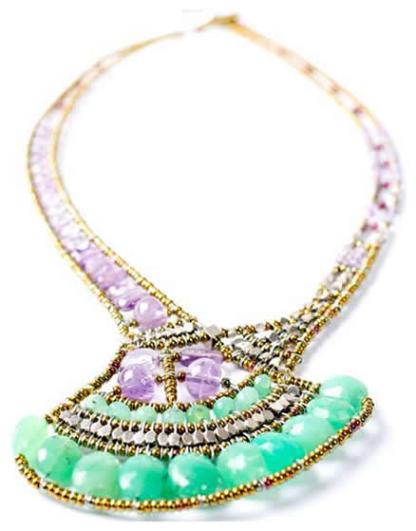 Ziio necklace handmade in Italy with amethyst, chrysoprase, garnet and sterling silver.  Statement necklace in purple and green semi-precious stones. Salang stocks the largest collection of Ziio jewelry in the U.S.