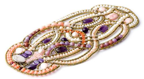 High-fashion Ziio bracelet is an Italian artisan masterpiece with amethusts, pearls, pink opal, coral and sterling silver.