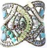 Bold, high-fashion Ziio bracelet handmade with turquoise, pearls and peridot