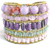 Wide Ziio bracelet made with purpose and green semi-precious stones