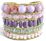Wide Ziio bracelet made with green and purple semi-precious stones
