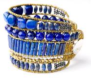 High-fashion Italian bracelet by Ziio with lapis lazuli and a sterling silver button clasp.