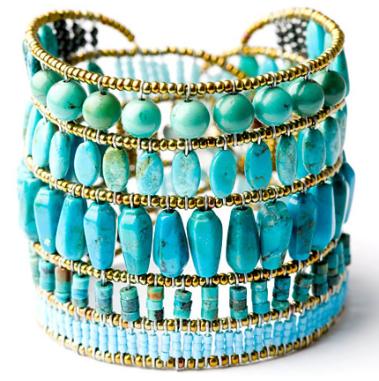 High-fashion Italian artisan bracelet by Ziio is handmade with turquoise and a sterling silver button clasp.