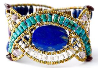 Deco-style Italian artisan bracelet by Ziio is made with turquoise, lapis lazuli and sterling silver.