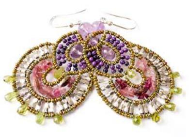 Italian chandelier earrings by Zio handmade with semi-precious stones in purple and green.