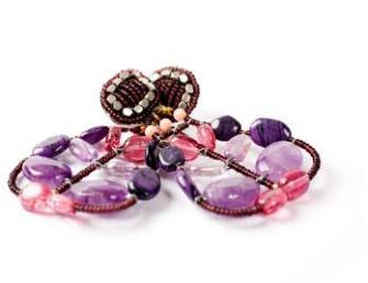 Chandelier Ziio earrings handmade with semi-precious stones in pink and purple