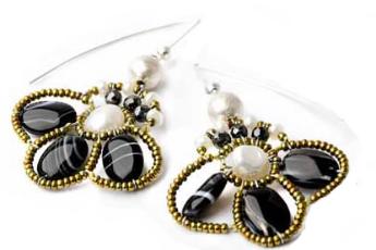 Black and white semi-precious Ziio earrings in the 