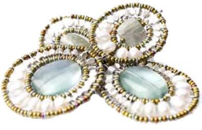 Chandelier earrings by Ziio with pearl, fluorite and sterling silver.