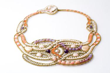 Ziio necklace is a high-fashion Italian artisan necklace handmade with pearls, amethust, pink opal and sterling silver.