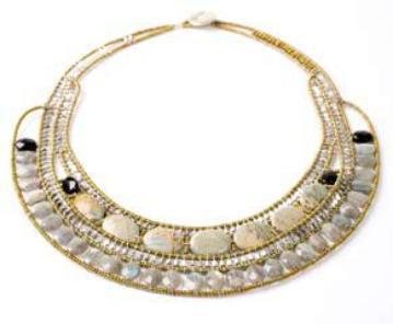 Elegant statement necklace by Italian designer Ziio is made with semi-precious stones and a sterling silver clasp.
