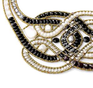 This high-fashion Italian statement necklace is made by Ziio with white pearls, black tourmaline and sterling silver.